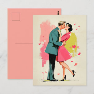Romantischer Retro-Kuss eines Paares Postkarte