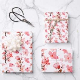 Romantischer rosa Blossom Wasserfarben Geschenkpapier Set