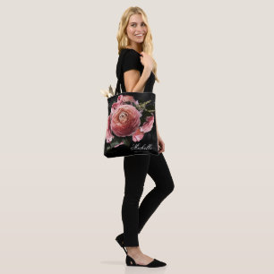 Romantischer rosa Blumenstrauß auf Schwarz Tasche