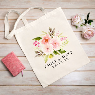 Romantischer rosa Blumenstrauß mit Paarnamen Tragetasche