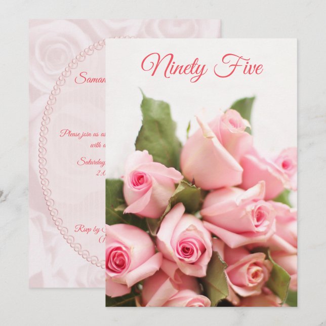 Romantischer Rosa Bouquet 95. Geburtstag Einladung (Vorne/Hinten)