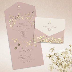 Romantischer Rosa-Einladungen für Hochzeiten All In One Einladung