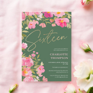 Romantischer, rosa, florgrün Süß 16 Einladung