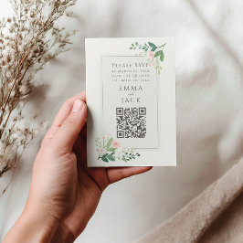 Romantischer rosa grüner Blumenzwiebelcode RSVP QR Begleitkarte