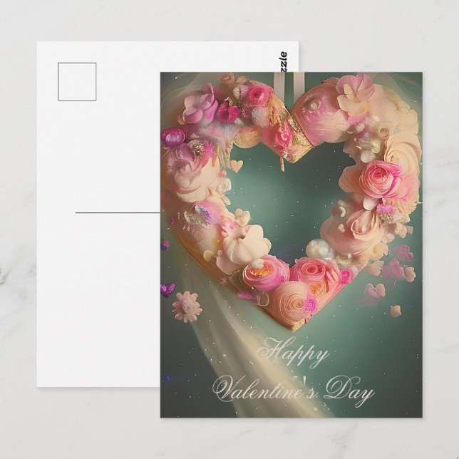 Romantischer rosa Herzvalentin Postkarte (Vorne/Hinten)