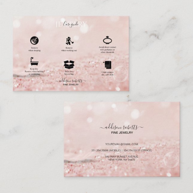 Romantischer rosa Lichteffekt Glitzer Juwelier Pfl Visitenkarte (Vorne/Hinten)