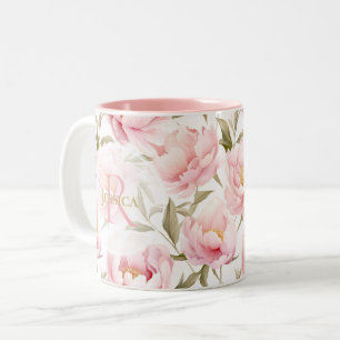 Romantischer Rosa Pfingstrosen-Becher Zweifarbige Tasse