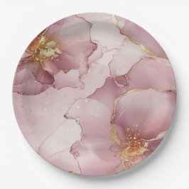 Romantischer Rosa Rosa Gold Floral Geburtstag Pappteller
