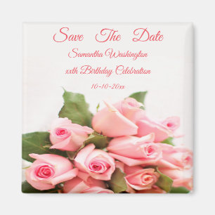 Romantischer rosa Rosen-Blumenstrauß-Geburtstag Magnet