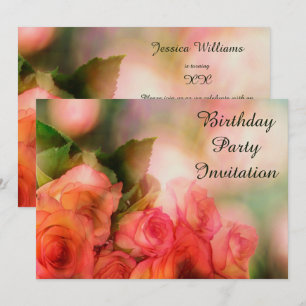 Romantischer rosa Rosen Bokeh Geburtstag Einladung