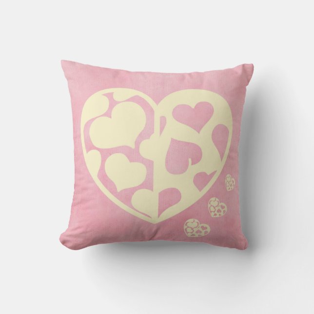 Romantischer Rosa- und Cremherz Valentinstag Kissen (Vorderseite)