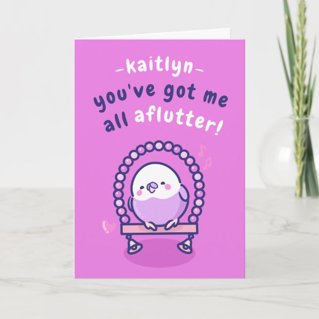 Romantischer rosa Vogelpun Funny Valentine's Day Karte (Vorderseite)