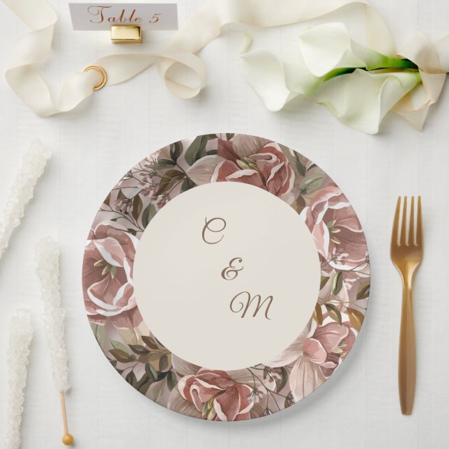 Romantischer Rosa Wasserfarben-Blumen-Papierteller Pappteller (Hochzeit)