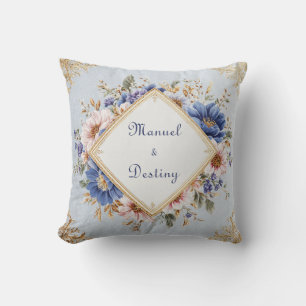 Romantischer rosafarbener blauer goldener Blumen D Kissen
