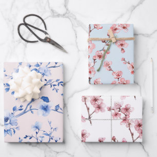 Romantischer Rosé-Blauer Blumen-Brautjungfern-Empf Geschenkpapier Set