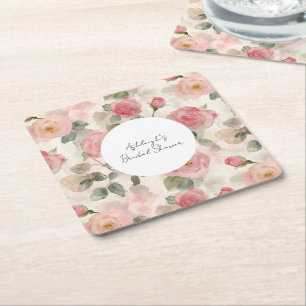 Romantischer Rosé-Blush-Rosen-Blumen-Brautstrauß Rechteckiger Pappuntersetzer