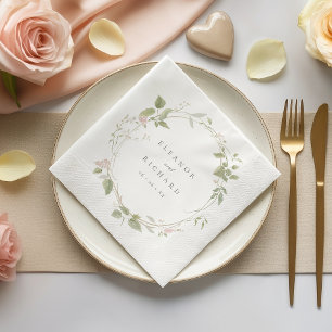 Romantischer Rosé- und Grüner Blumenkranz Hochzeit Serviette