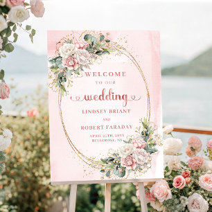 Romantischer Roségold Hellrosa Hochzeitsempfang Poster