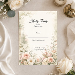 Romantischer Rosengarten Serenity Hochzeit RSVP Karte