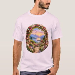 Romantischer Rosengartenbogen Bergsee Sonnenaufgan T-Shirt