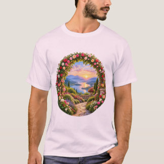 Romantischer Rosengartenbogen Bergsee Sonnenaufgan T-Shirt