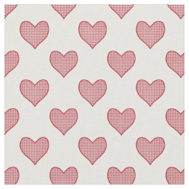 Romantischer roter Gingham-Herzen-Karo-Stoff Stoff (Nahaufnahme)