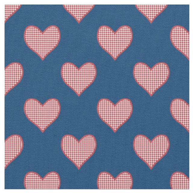 Romantischer roter Gingham-Herzen-Kontrollstoff Stoff (Nahaufnahme)