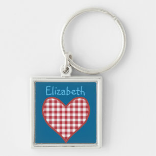 Romantischer Roter Karo Gingham Herz Custom Schlüs Schlüsselanhänger