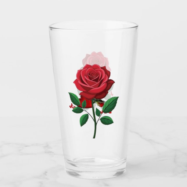 Romantischer roter Rosen Botanik Glasbecher Glas (Vorderseite)
