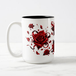 Romantischer roter Rosen-Liebesbecher | Florale Ka Zweifarbige Tasse