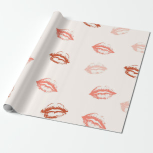 Romantischer roter und rosa Lippenstift-Kuss Geschenkpapier