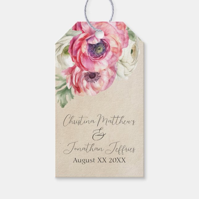 Romantischer Rustikaler Rosa & Weißer Ranunculus Geschenkanhänger (Vorderseite)