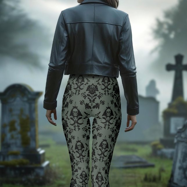 Romantischer Schädel und Rose Damaskus Leggings (Dark and moody gothic skull and rose damask pattern leggings for times when you need them)