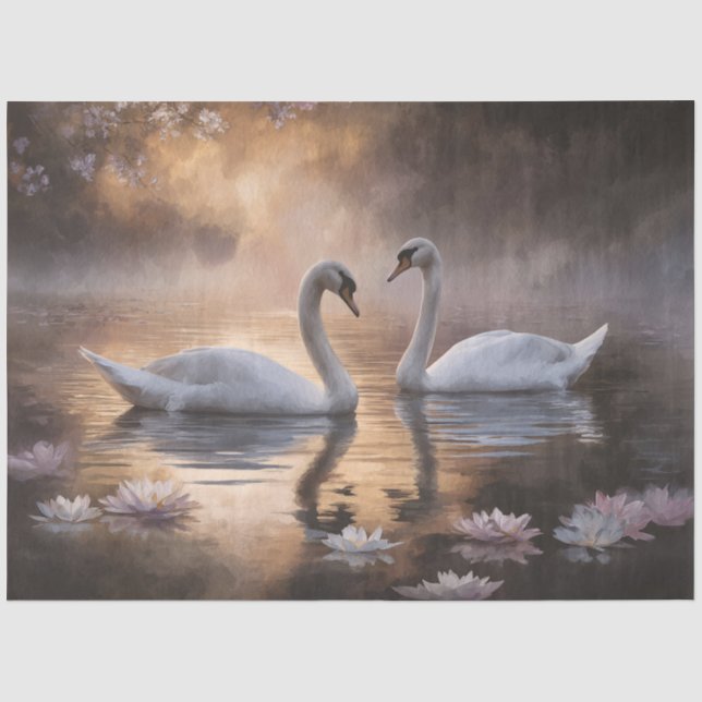 Romantischer Schwan-Herz-Kirschblüten Seidenpapier (Vorderseite)