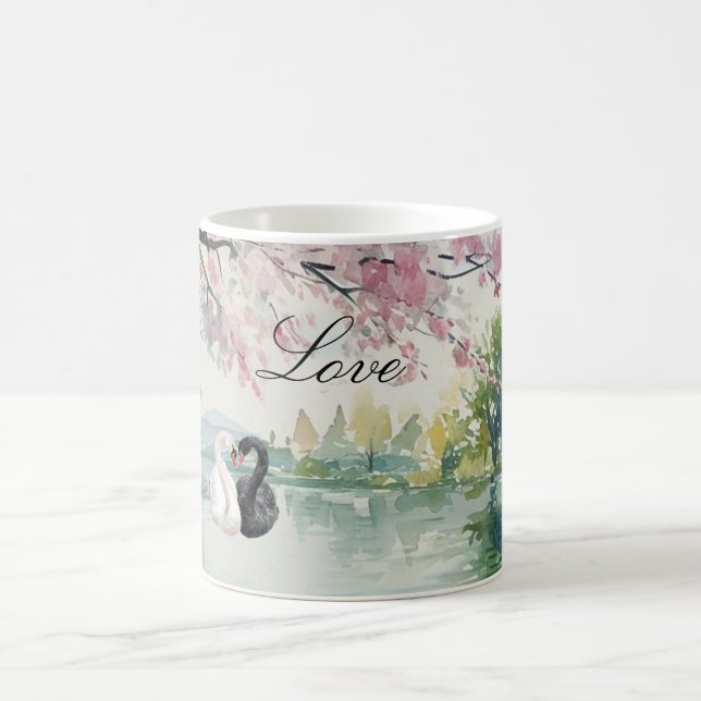 Romantischer Schwanensee Liebe Kaffeetasse (Mittel)