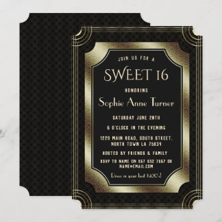 Romantischer Schwarzer Great Gatsby Art Deco 20s S Einladung