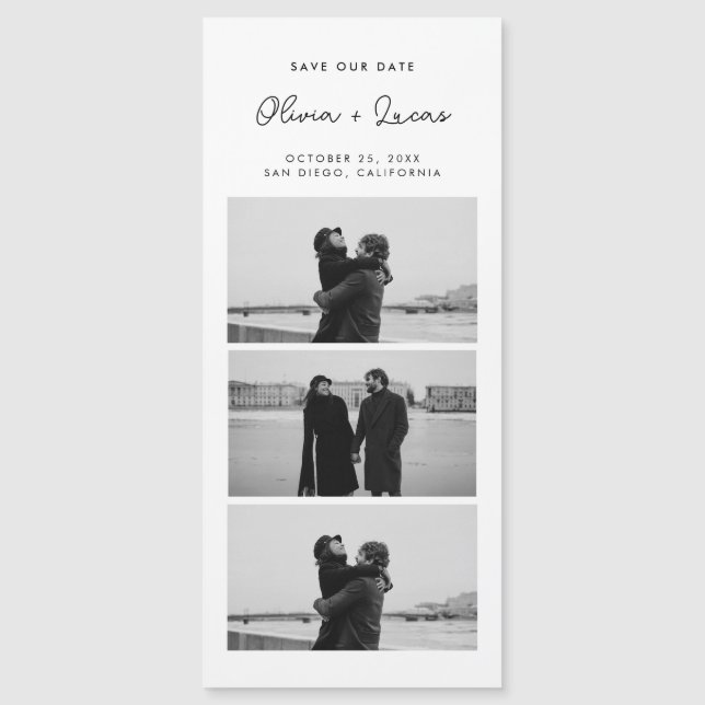 Romantischer Script-Foto Strip Magnetic Wedding Magnetkarte (Vorderseite)