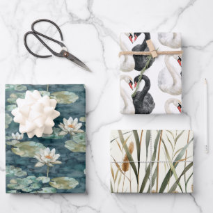Romantischer Seeschwan-Hochzeitsbrunch Geschenkpapier Set