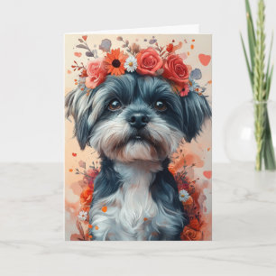 Romantischer Shih Tzu in einem herzförmigen Kranz  Karte