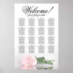 Romantischer Sitzplan für 16 Tische mit rosa Rose Poster