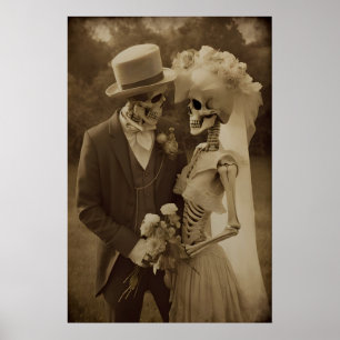 Romantischer Skelett-Paar-Druck gotische Hochzeit Poster