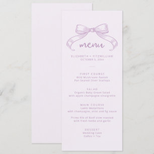 Romantischer Sketched Bow Lilac Background Weddi Menükarte