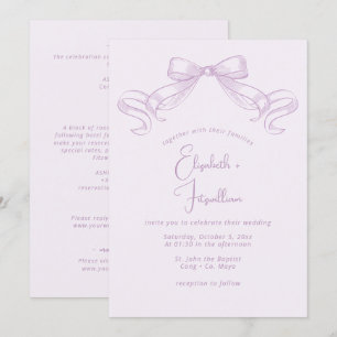 Romantischer Sketched Bow Lilac Front + Back Wed Einladung