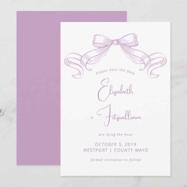 Romantischer Sketched Bow | Lilac-Krawatte Save The Date (Vorne/Hinten)