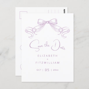 Romantischer Sketched Bow Lilac Save the Date Postkarte