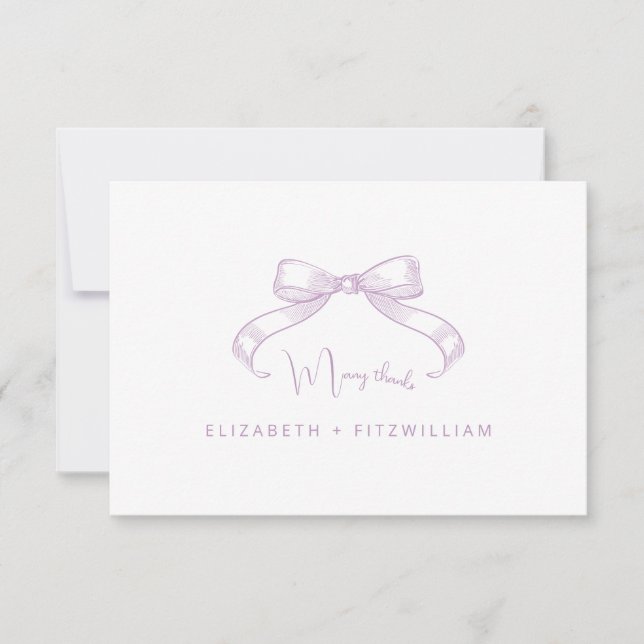 Romantischer Sketched Bow | Lilac Wedding Dankeskarte (Vorderseite)