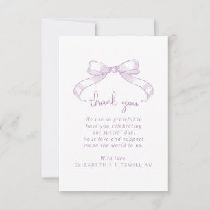 Romantischer Sketched Bow Lilac Wedding Dankeskarte