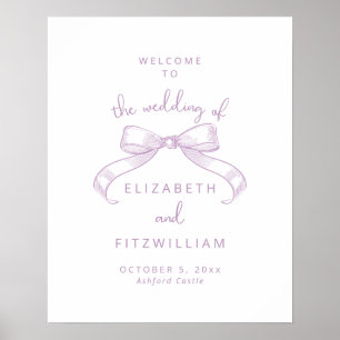 Romantischer Sketched Bow Lilac Wedding Welcome Poster