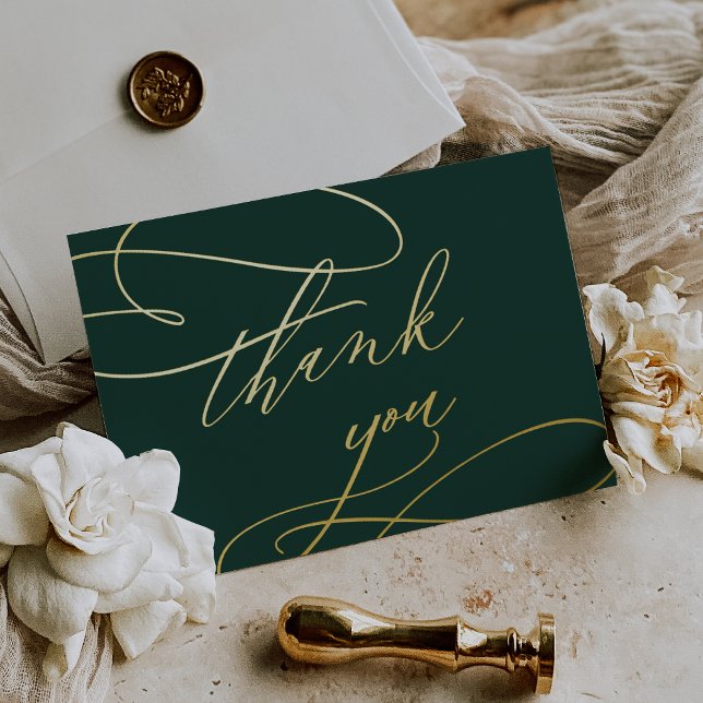 Romantischer Smaragd und Gold Foil Danke Karte (Romantic Emerald and Gold Foil Thank You Card)