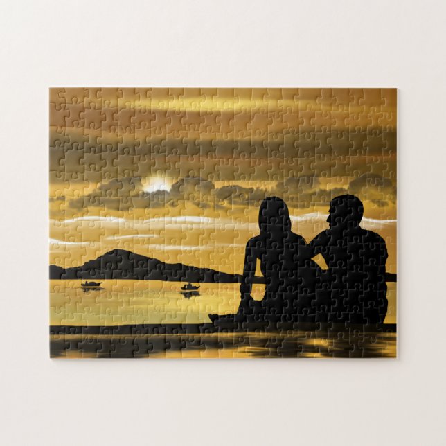 Romantischer Sonnenuntergang Lago Couple Puzzletei (Horizontal)